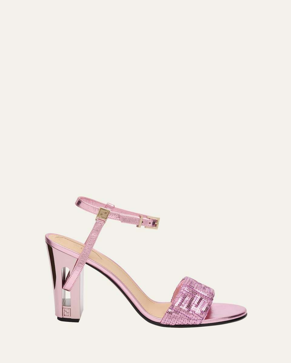 Delfina Metallic Sequin Block-Heel Sandals